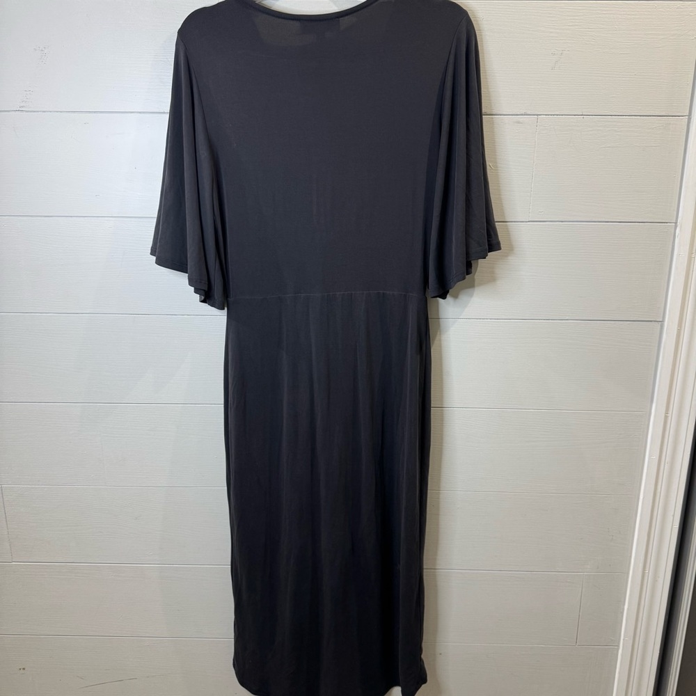 Lulu's Dulcet Washed Black Surplice Midi Dress Medium - Picture 6 of 12